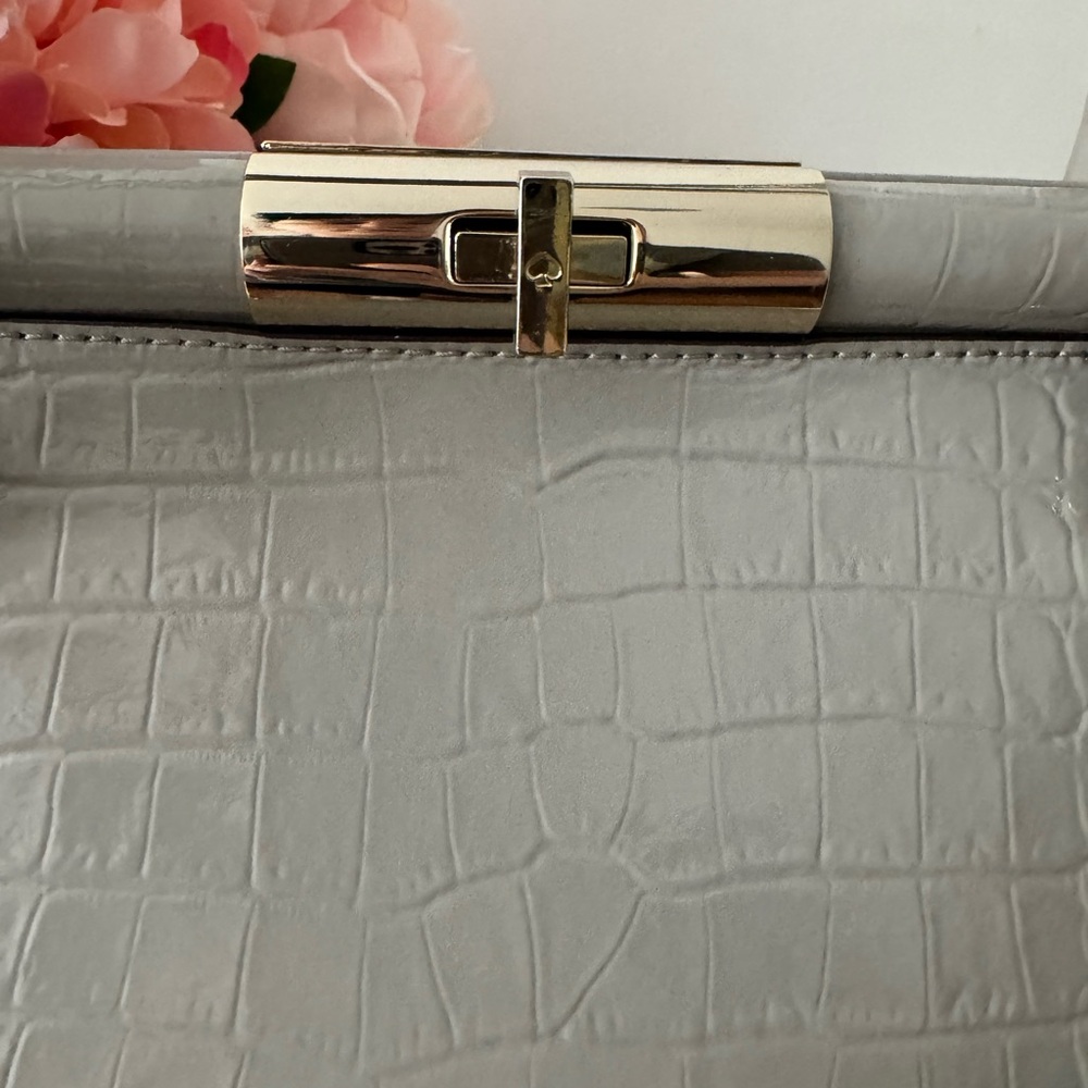 Kate Spade Gray Croc-Embossed Satchel Tote – Gold Bar Frame - Picture 2 of 11